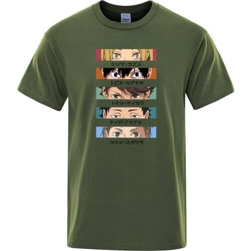 Harajuku Vintage T-Shirts Mens Haikyuu Anime Character Eyes Prints Tops Casual Breathable Tshirt Vogue Big-Size Male Tshirts