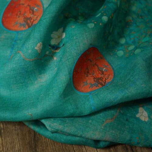 High quality ramie sewing Vintage printing tissus High end dress cheongsam fabric