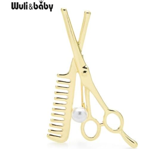 Wuli&baby Scissors Comb Brooches For Women Metal Unisex Office Party Casual Brooch Pins Gifts