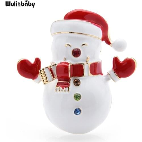 Wuli&baby Enamel Snowman Brooches For Women Lovely Wear Hat Scarf Snowman Christmas New Year Brooch Pins Gifts