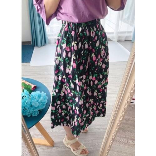 Women High-end 2021 Flower Floral Printed Cotton A-line Midi Skirt