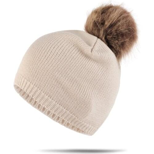Winter Hat Women Real Fur Pom Pom Hat Cotton Knitted Hats Double Cloth Warm Beanies Hat Lady Fashion Ski Caps