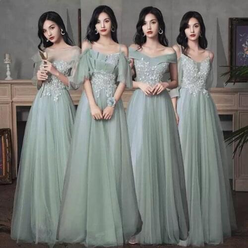 Bridesmaids Dresses Illusion Short V-Neck Beading Sequined Tulle Off The Shoulder Green Vintage Women Wedding Party Gown E583