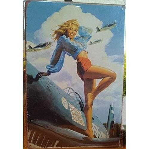 Tin Sign Retro Beauty Aircraft Garage Bar Club Restaurant Family People Cave Retro Art Poster Wall Metal Decoration 8x12 Inches