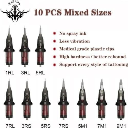 10/20PCS Original Mixed Cartridge Tattoo Needle RL RS M1 Disposable Sterilized Safety Tattoo Needle for Cartridge Machines Grips