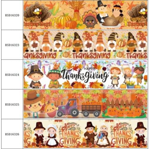 10yard Turkey Day Happ Thanksgiving Colorful Cartoon Grosgrain Ribbon Accessory Hairbow Headwear Decoration DIY OEM 38MM 75MM