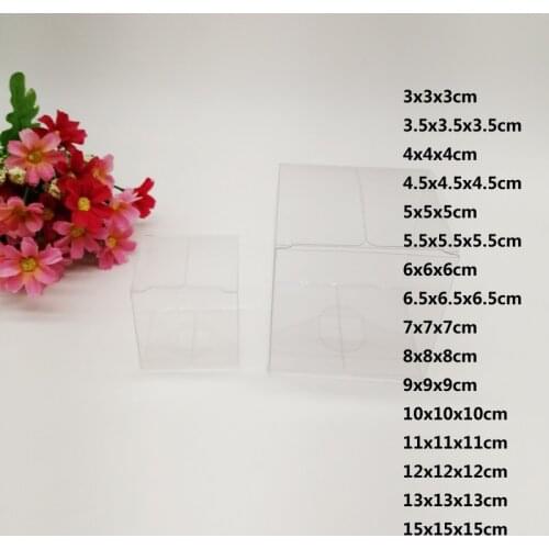 100pcs Square Plastic Box PVC Clear Transparent Box for Cake Candy Christmas Gift Birthday Wedding Jewelry Packaging Storage Box