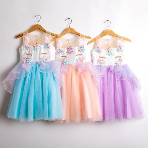 2021 Fantasy Unicorn Dress For 3-8 Year Girl Childrens Princess Costume Kids Birthday Party Infant Tutu Child Clothes