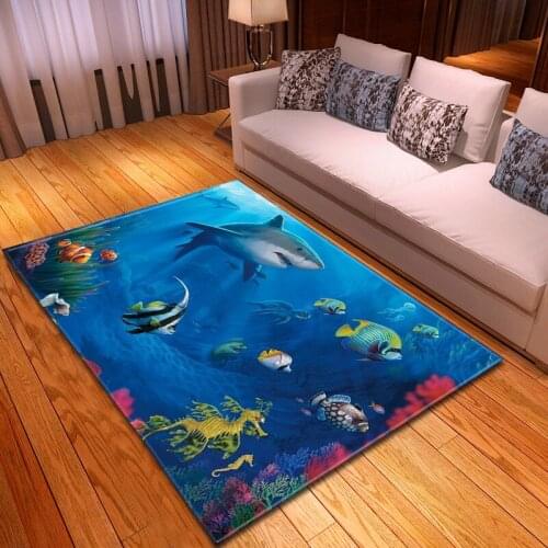 3D Ocean World Underwater Fish Carpet Living Room Bedroom Soft Kids Room Area Rugs Dining Floor Mat Kitchen Home Decorative