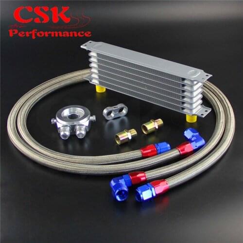 7 Row AN10 Oil Cooler + 3/4*16& M20*1.5 Filter Adapter Hose Kit For Japan Car