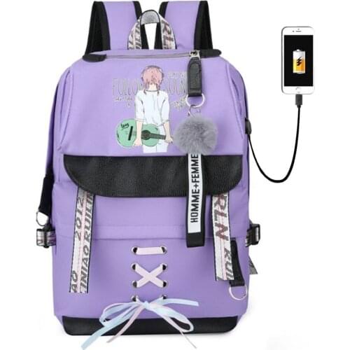Large Student Bookbags School Bags Teenage Girls USB Women Travel bag kids Bagpack purple Printing Big Capacity College bookbag