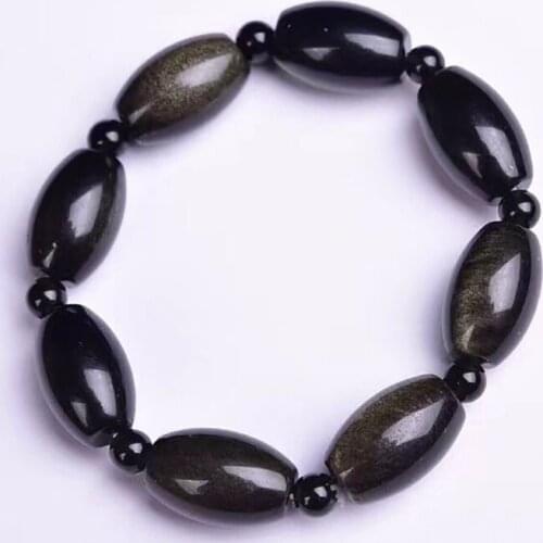 JoursNeige Natural Gold Obsidian Stone Bracelets Rice Shape Bead Bracelet for Men Women Crystal Hand Row Stylish Concise Jewelry