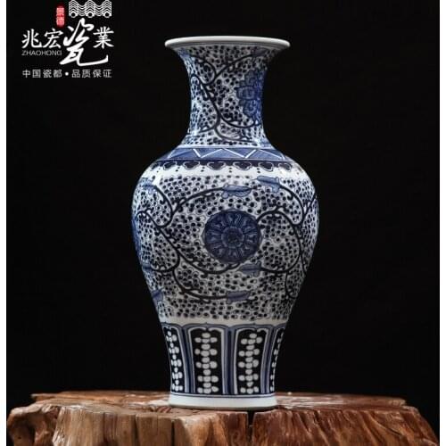 Living room decoration ceramic vase Retro Blue and white porcelain of Jingdezhen arts and crafts decorative furnishings