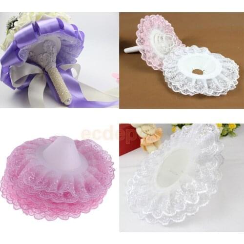 10pcs Wedding Bridal Bouquet Lace Edge Collar Floral Flower Handle Holder