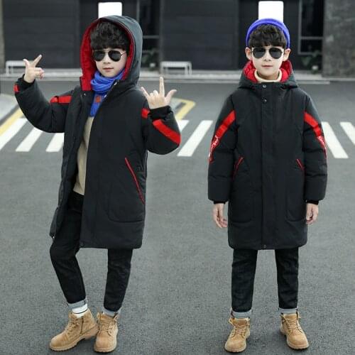 Children Winter Long Down Outdoor Cotton Jackets for Boys Hooded Warm Kids Boy Outerwear Parka Boy Coats Clothing