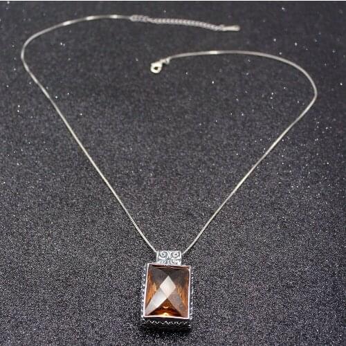 Hermosa Antique Natural HoneyTopaz Silver Color For Women Charms Pendant Chain Necklace 20 Inch