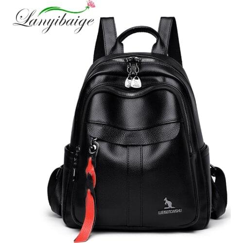 Classic PU Leather Ladies Backpack Elegant Trendy Girly Travel Bag Soft Mochilas Feminina Preppy Handbag Fashion 2021 New Series