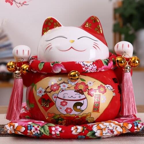 7 Inch Creative Ceramic Red Lucky Cat Lucky Cat Piggy Bank Lucky Cat Home Decoration Piggy Bank Holiday Mascot Wedding Gift
