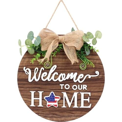 Round Wooden Welcome Sign Front Door Porch Home Decoration Hanging Sign Ornament Spring Decor