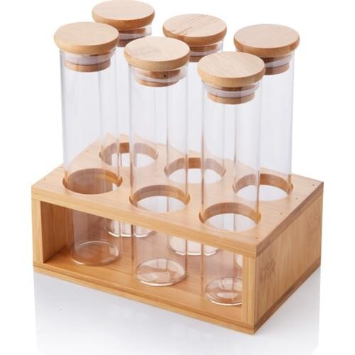 Queens Kitchen Bamboo Standing 6'lı Glass Tube Spice Team