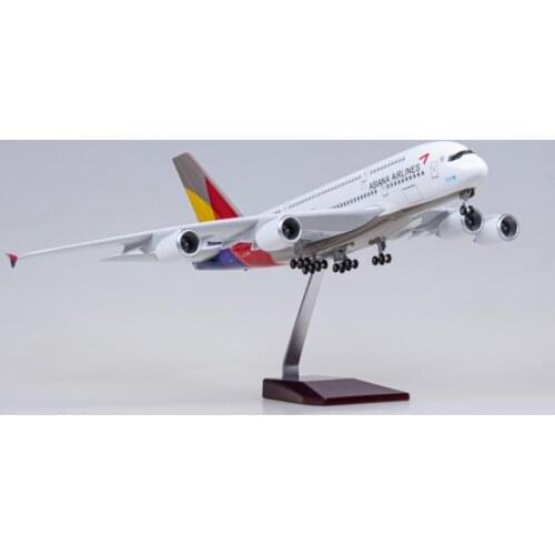 Diecast 1/160 Scale Airplane A380 Korean ASIANA Airline Model W LED Light Landing Gears Plastic Resin Plane Toy about 50.5CM