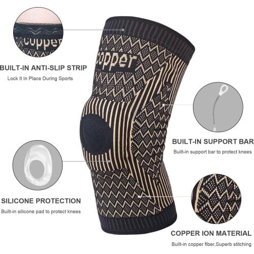 Gym Fitness Copper Knee Brace Copper Knee Sleeve Compression for Sports Man Women Workout Arthritis Pain Relief and Support