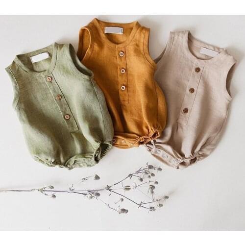 Melario Summer Baby Boy Girls Romper Solid Color Sleeveless Playsuit Jumpsuit Sunsuit Clothes Outfits 0-24M Newborn Infant Kids