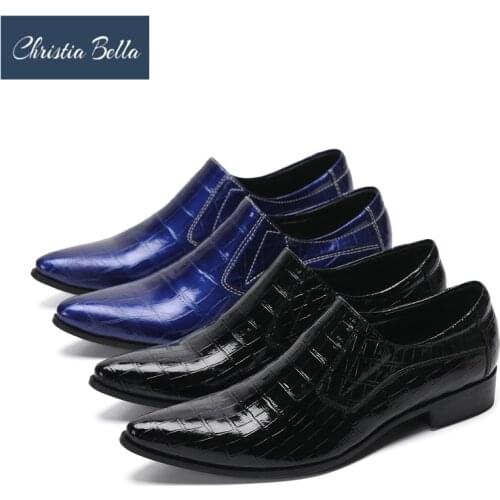 Christia Bella Fashion Wedding Party Men Dress Shoes Solid Real Leather Male Shoes Pointed Toe Business Leather Shoes Footwear