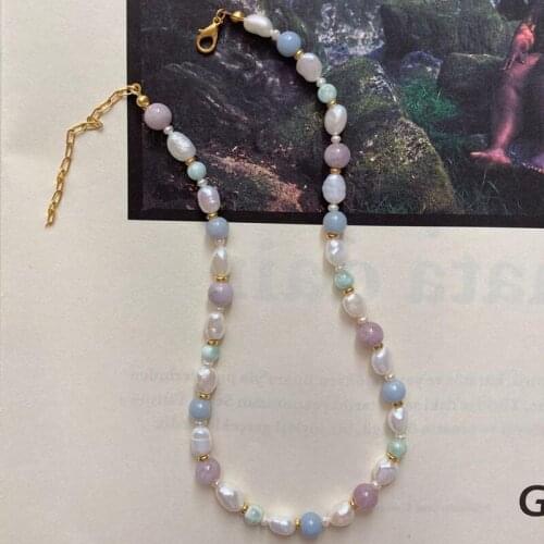 Fashion natural pearl jewelry colorful stone beaded necklace for women short choker Fashion all-match sweet accessory gift