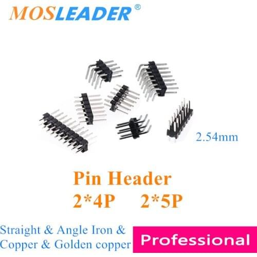 Mosleader 500pcs 2*4P 2*5P 8P 10P 2.54mm Pin header Strip Male Double row Iron Copper Golden Straight Angle pins 2x4P 2x5P