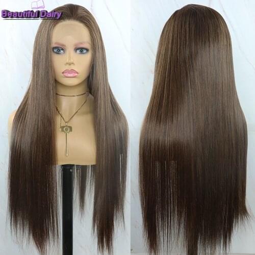 Beautiful Diary 13x4inch Synthetic Lace Front Wigs For Black Women Silky Straight Ombre Color Heat Resistant Lace Front Wigs