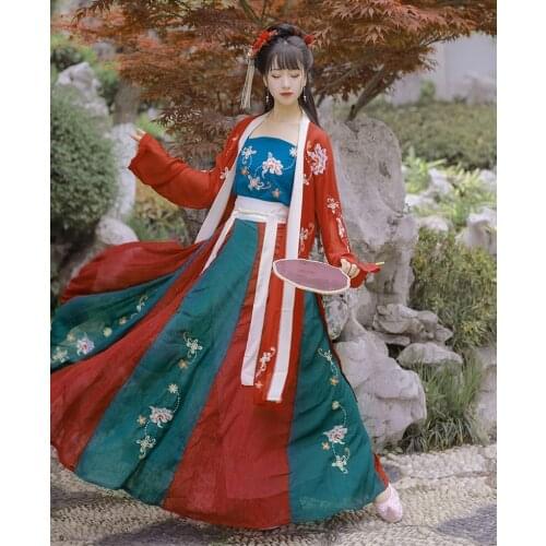 Song made Hanfu dress women Peony Pavilion Chinese style authentic Song skirt summer fairy three-piece suit chinese hanfu girls