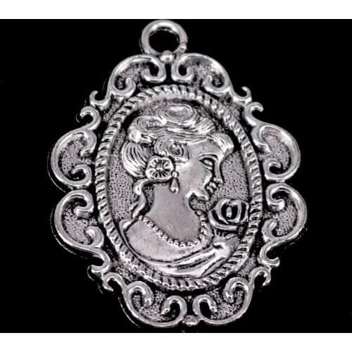 1pcs Tibetan Silver Beauty Woman Frame Charms Pendants DIY Jewelry for Necklace Bracelet Making Accessaries 67X50mm