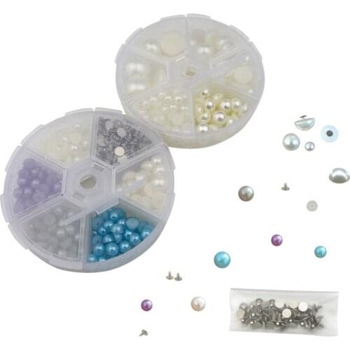 150/230/240 Sets/Boxes Semicircle Imitation Pearl Rivets DIY Garment Sewing Accessories Flat Back Spikes Half Round Pearls Studs