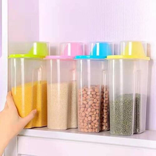 PP Food Storage Box Plastic Clear Container Set with Pour Lids Kitchen Storage Bottles Jars Dried Grains Tank 1.9L-2.5L