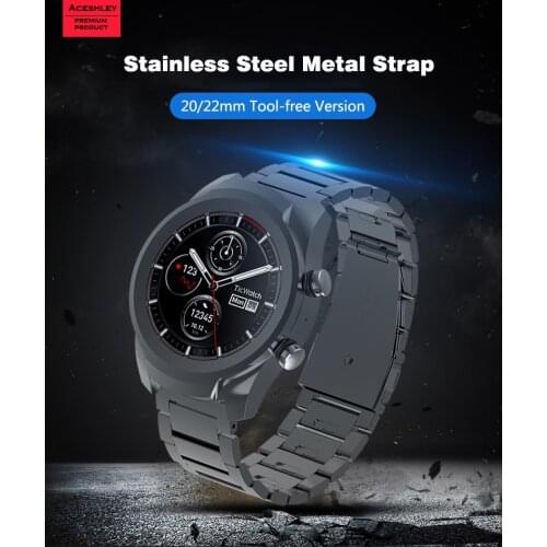 Quick Release Adjustable Stainless Steel For Samsung (46mm) Huawei GT Ticwatch 22mm Replacement Metal 3-link Bracelet