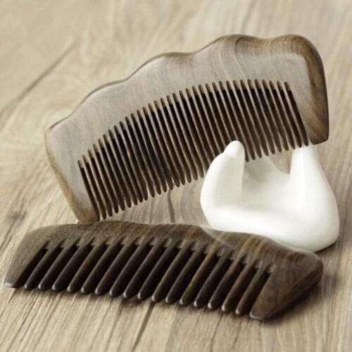 2pcs Exquisite natural Shen Gui bao ripple comb Wide teeth fine teeth for hair Massage No static electricity Portable Wood Combs