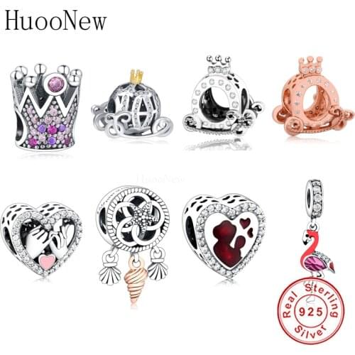 Pink Purple Crystal Crown Beads Fit Original Charms Bracelet 925 Sterling Silver Jewelry Summer Elegant Pulsera Berloque