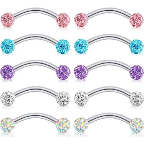 Crystal Eyebrow Piercing Lot 16G Tongue Piercing Surgical Steel Snake Eyes Curved Barbell Eyebrow Piercing Ring Lip Earring