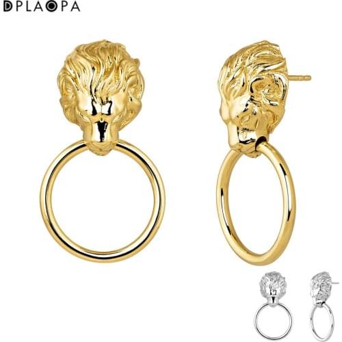 DPLAOPA 925 Sterling Silver Gold Pendientes Leon plata Recubierta Oro Luxury Jewelry Clips Big Large Drop Earring Pendientes