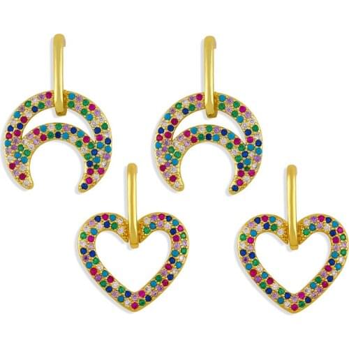 FLOLA CZ Cubic Zirconia Heart Earrings For Women Multicolor Moon Cresent Drop Earrings Dangle Gold Plated Jewelry Gifts ersw79
