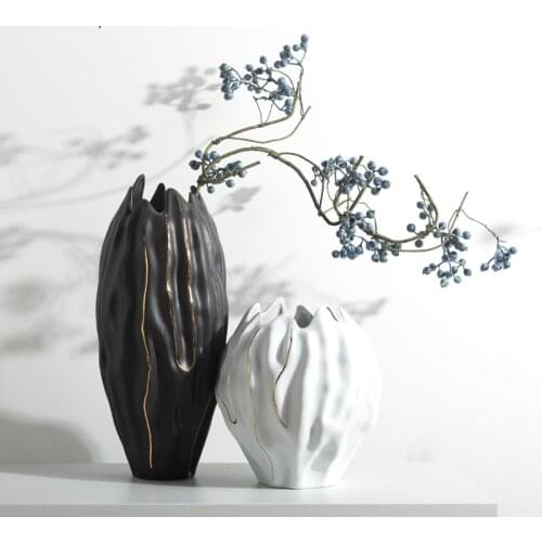 Modern Gold Line Ceramic Art Vase Home White Black Porcelaim Vase Luxtry Living Room Soft Decoration Ornaments Accessories