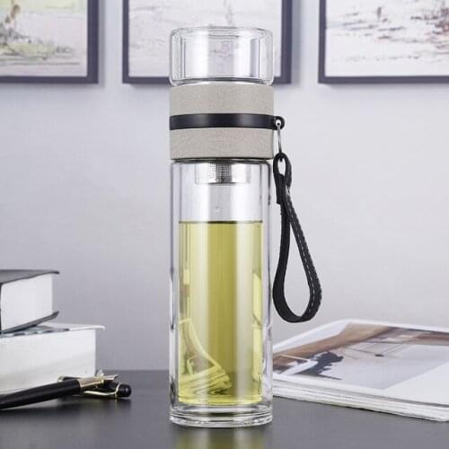 300/400/500ML Glass Water Bottles with Infuser for Dinking Tea Simplicity Double Wall Bottle for Portable Outdoor Tour Office