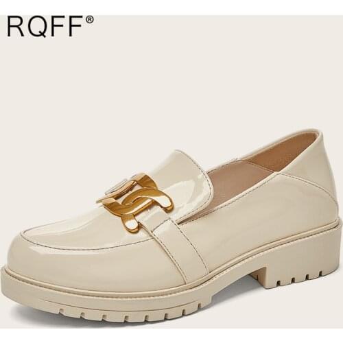 Plus Size 44 Handmade High Quality Shoes for Women New Patent Leather Round Toe Metal Decoration Mules Slip on Black Beige Pumps