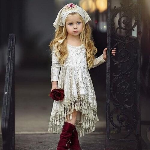 Long Sleeve Party Dress Gowns Baby Flower Girls Dress Velvet Tassel Long Sleeve Party Dress Gowns Fashion Vintage Princess Kids