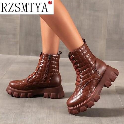 2021 Autumn Black Platform Women Ankle Boots Fashion Comfortable Lace Up Buckle Winter Boots for Women Leather