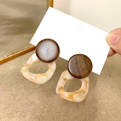 Contracted Style Restoring Ancient Ways Small Acrylic Wood Earrings Women Acetate Plate Geometry Earring Ornaments