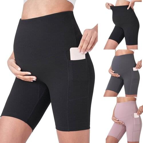 2021 Woman Pregnants Mini Yoga Fitness Sports Solid High Waist Slim Fashion Pregnant Maternity Pants Pregnancy Woman Clothes
