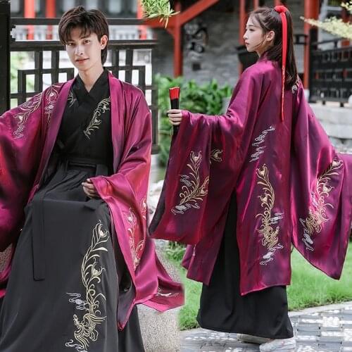Women Men Swordsman Hanfu Oriental Chinese Traditional Embroidered Dress Hanfu Robe Cardigan Couple Lovers Stage Show Clothing