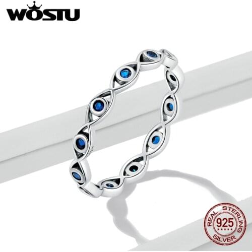 WOSTU Lucky Eye Rings 925 Sterling Silver Zircon Simple Demon Eye Finger Ring For Women Elegant Silver Fine Jewelry Gift FNR212